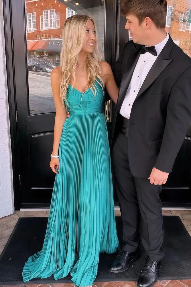 Delicate Jade Pleated A-Line Long Sleeveless Formal Dresses