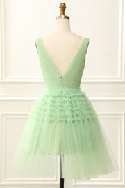 Sage Chic V-Neck Tiered Tulle A-Line Homecoming Dresses