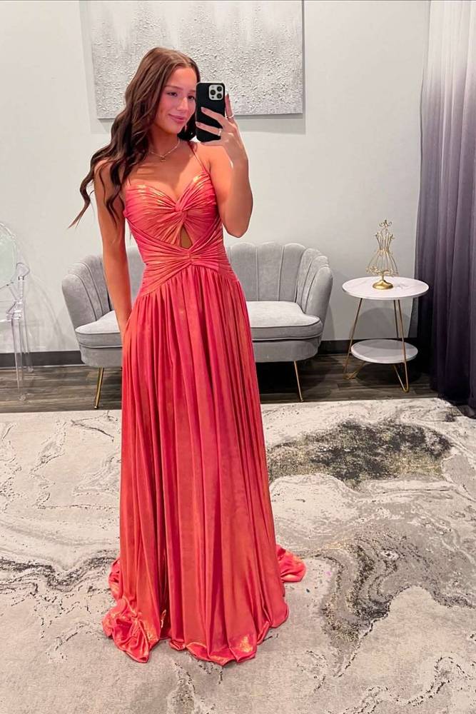 Trendy Long A-Line Spaghetti Straps Prom Party Dresses with Slit