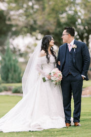 Luxurious Off-The-Shoulder A-Line Lace Tulle Wedding Dresses