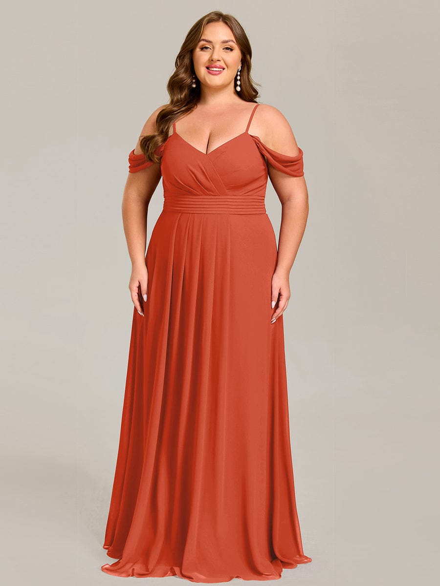 Deluxe Off-The-Shoulder V-Neck A-Line Bridesmaid Dress with Spaghetti Straps