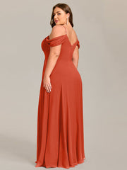 Deluxe Off-The-Shoulder V-Neck A-Line Bridesmaid Dress with Spaghetti Straps