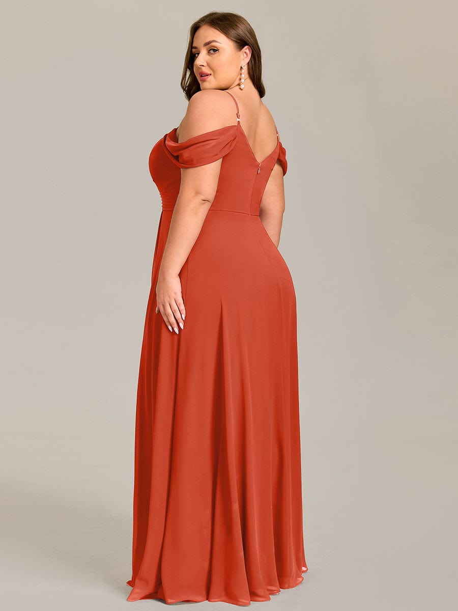 Deluxe Off-The-Shoulder V-Neck A-Line Bridesmaid Dress with Spaghetti Straps