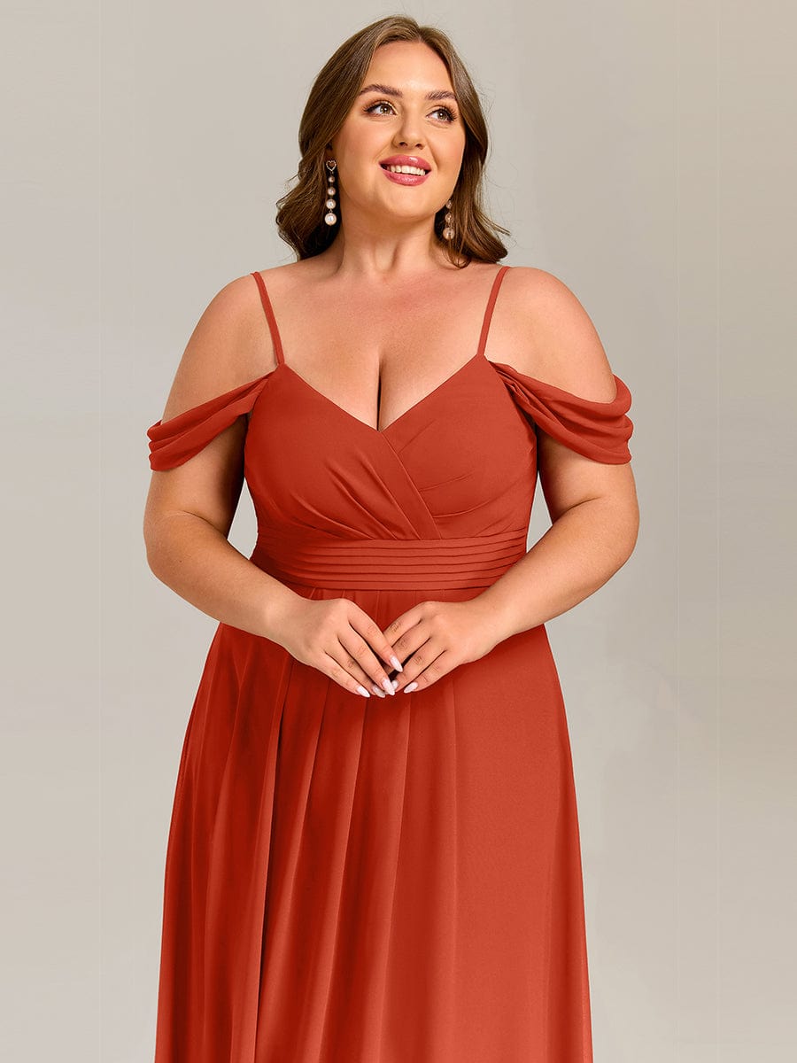 Deluxe Off-The-Shoulder V-Neck A-Line Bridesmaid Dress with Spaghetti Straps