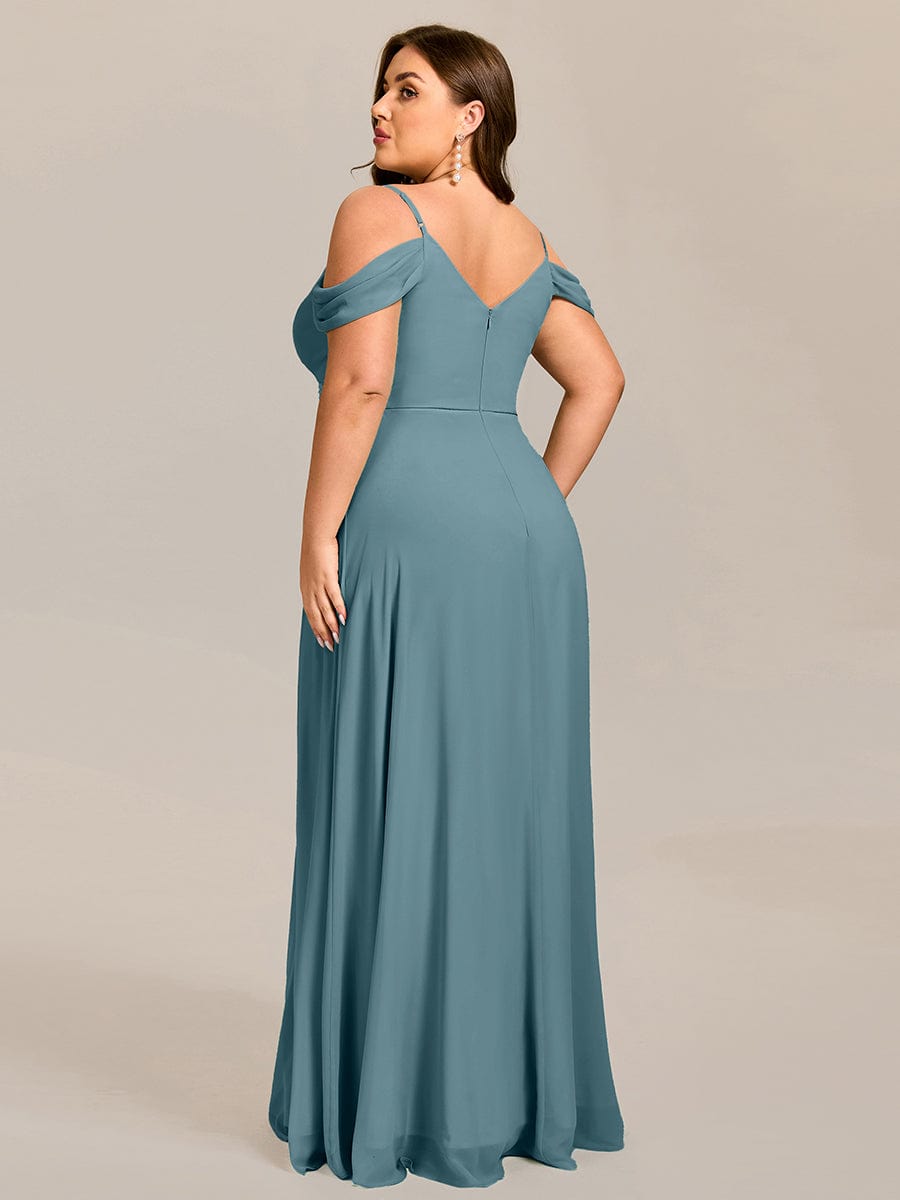 Deluxe Off-The-Shoulder V-Neck A-Line Bridesmaid Dress with Spaghetti Straps