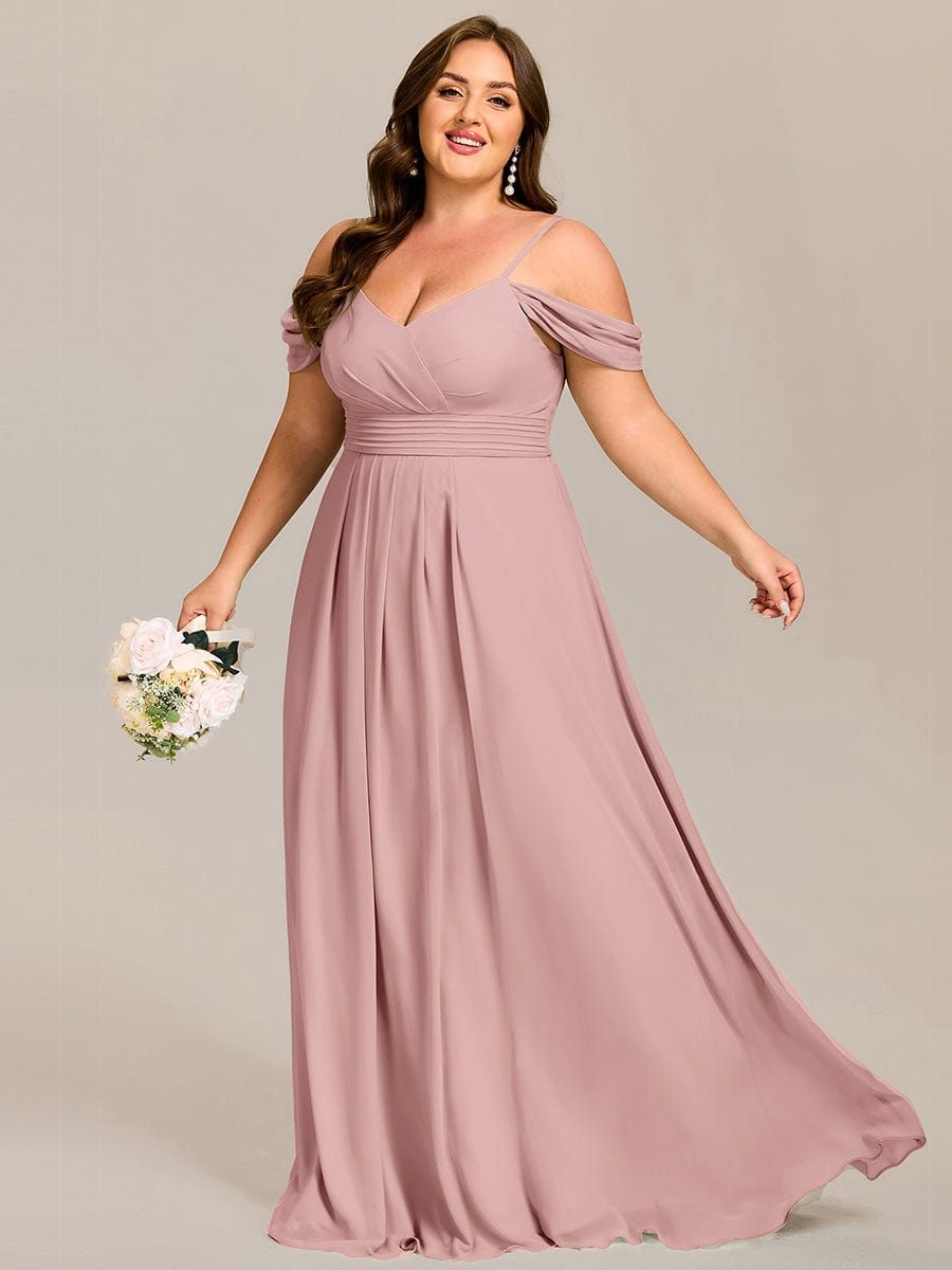 Deluxe Off-The-Shoulder V-Neck A-Line Bridesmaid Dress with Spaghetti Straps