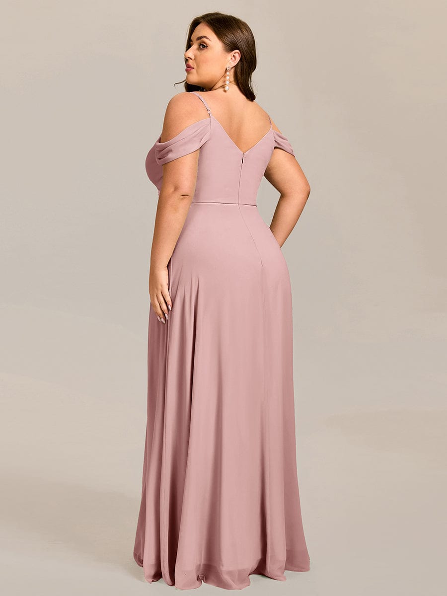 Deluxe Off-The-Shoulder V-Neck A-Line Bridesmaid Dress with Spaghetti Straps