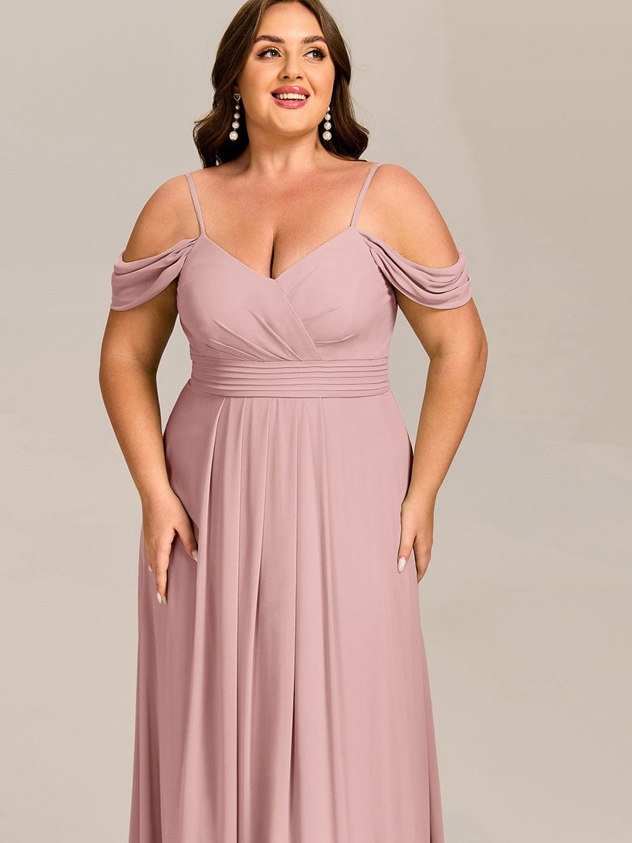 Deluxe Off-The-Shoulder V-Neck A-Line Bridesmaid Dress with Spaghetti Straps