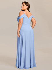 Deluxe Off-The-Shoulder V-Neck A-Line Bridesmaid Dress with Spaghetti Straps