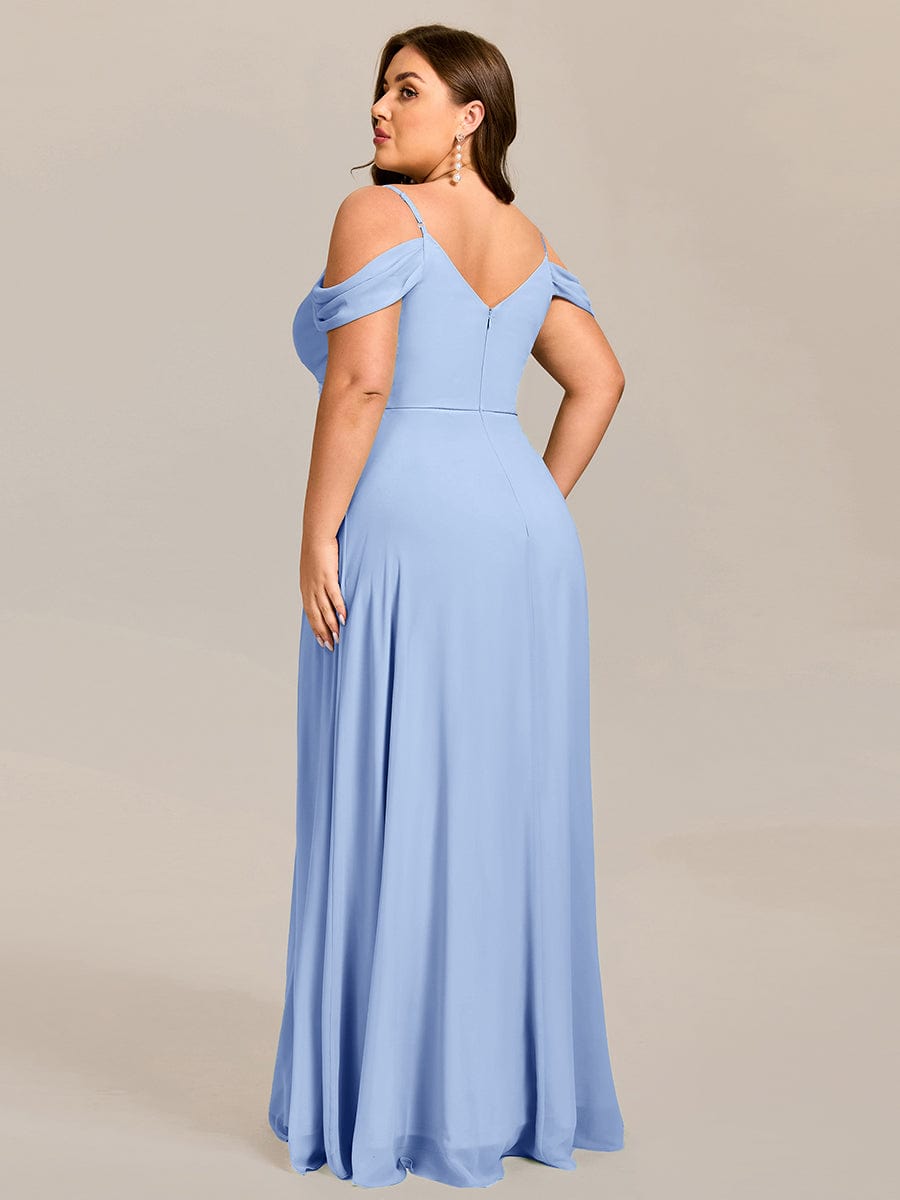 Deluxe Off-The-Shoulder V-Neck A-Line Bridesmaid Dress with Spaghetti Straps