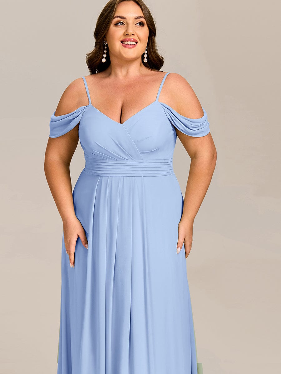 Deluxe Off-The-Shoulder V-Neck A-Line Bridesmaid Dress with Spaghetti Straps