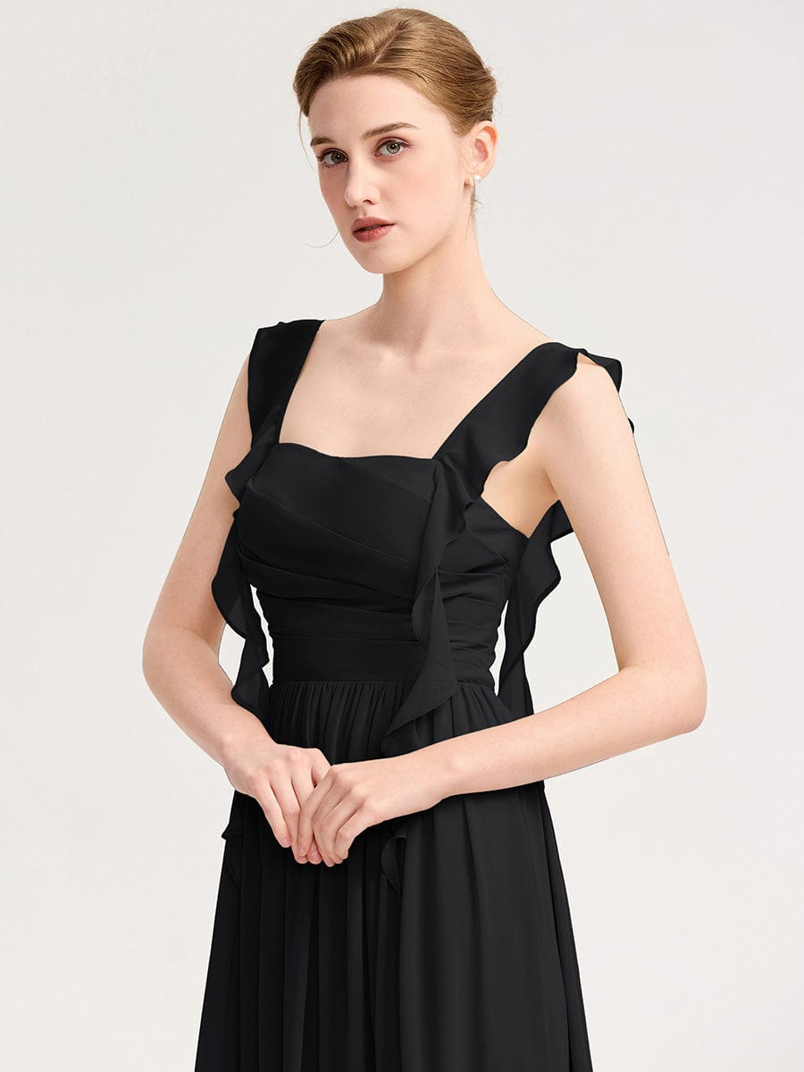 Charming Square Neck A-Line Chiffon Bridesmaid Dress with Ribbon