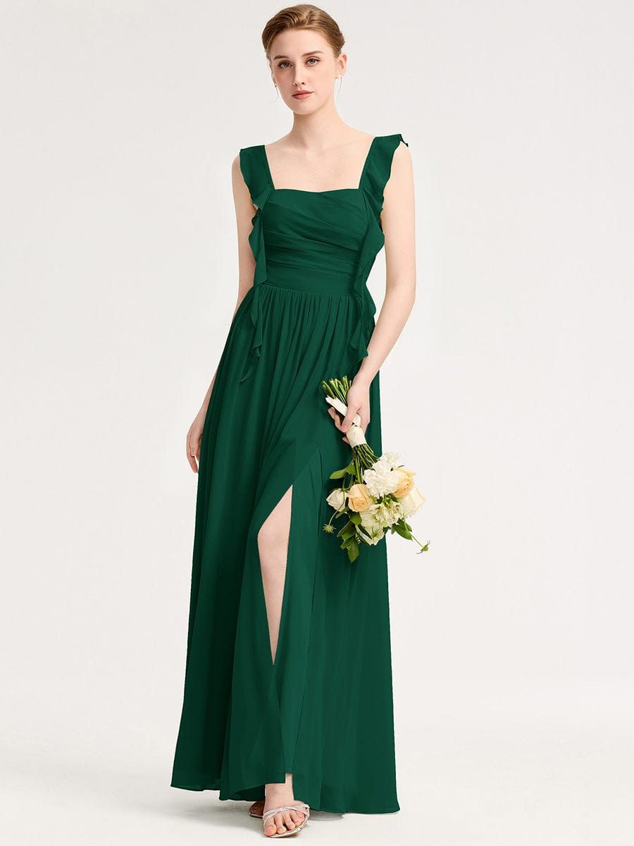 Charming Square Neck A-Line Chiffon Bridesmaid Dress with Ribbon
