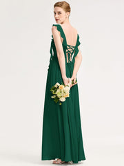 Charming Square Neck A-Line Chiffon Bridesmaid Dress with Ribbon