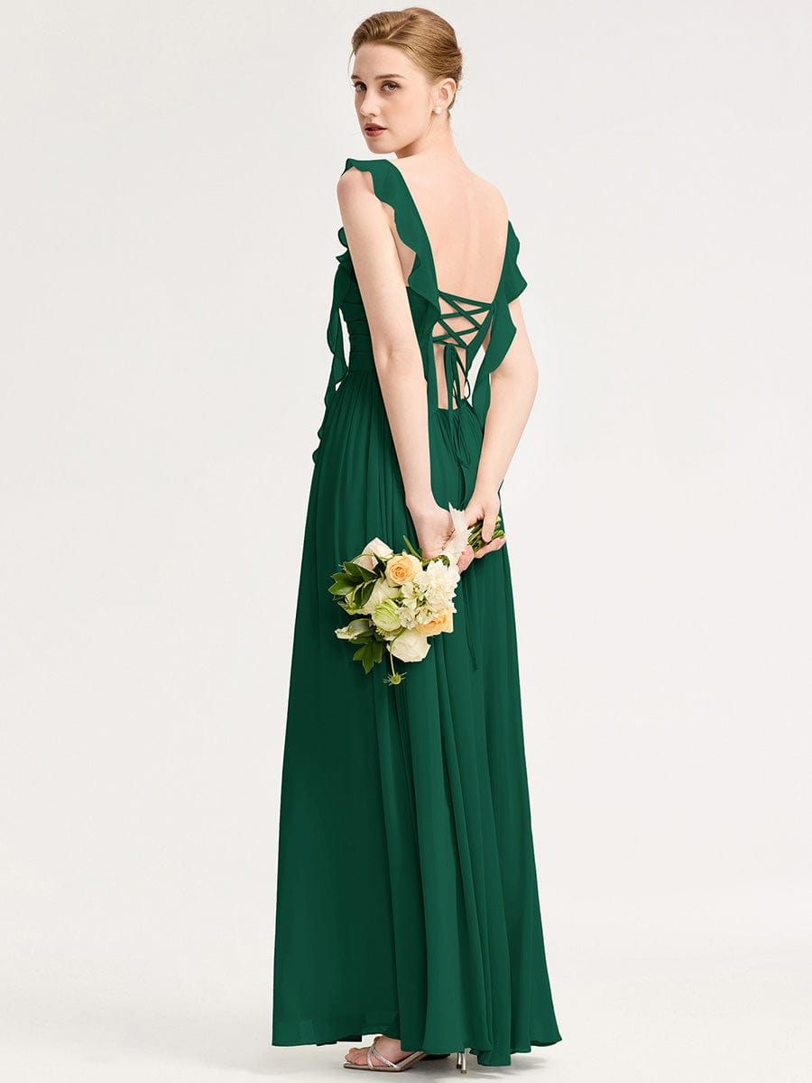 Charming Square Neck A-Line Chiffon Bridesmaid Dress with Ribbon