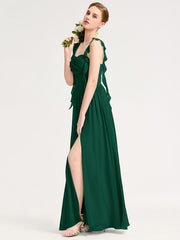 Charming Square Neck A-Line Chiffon Bridesmaid Dress with Ribbon
