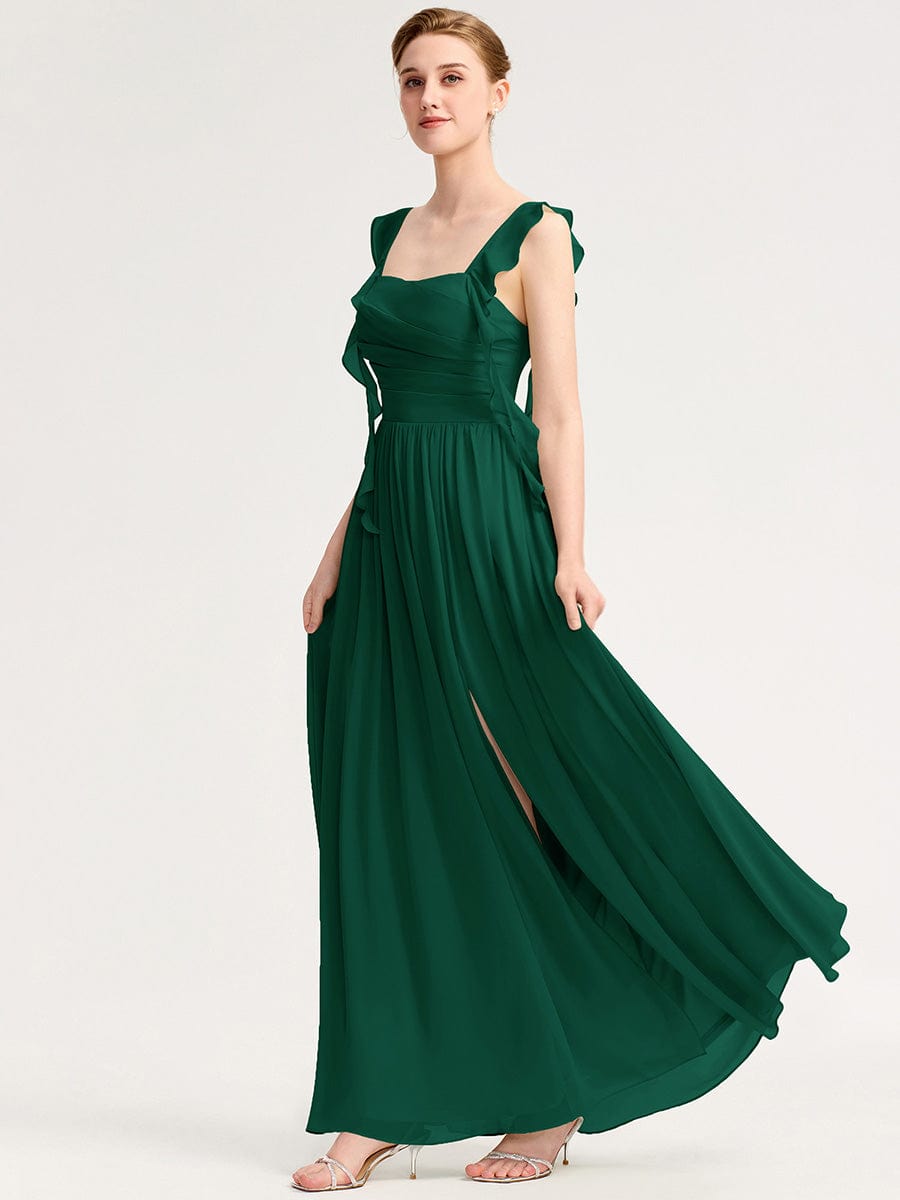Charming Square Neck A-Line Chiffon Bridesmaid Dress with Ribbon