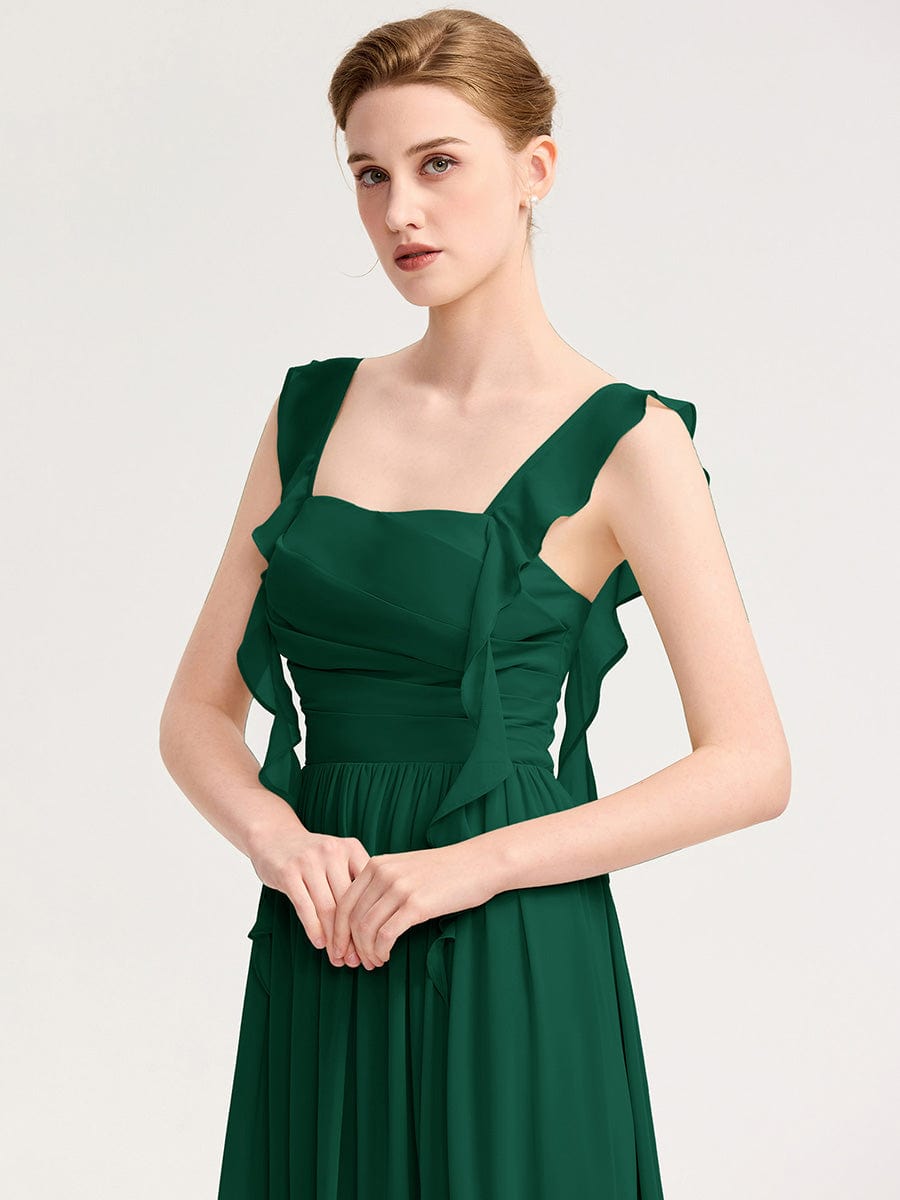 Charming Square Neck A-Line Chiffon Bridesmaid Dress with Ribbon