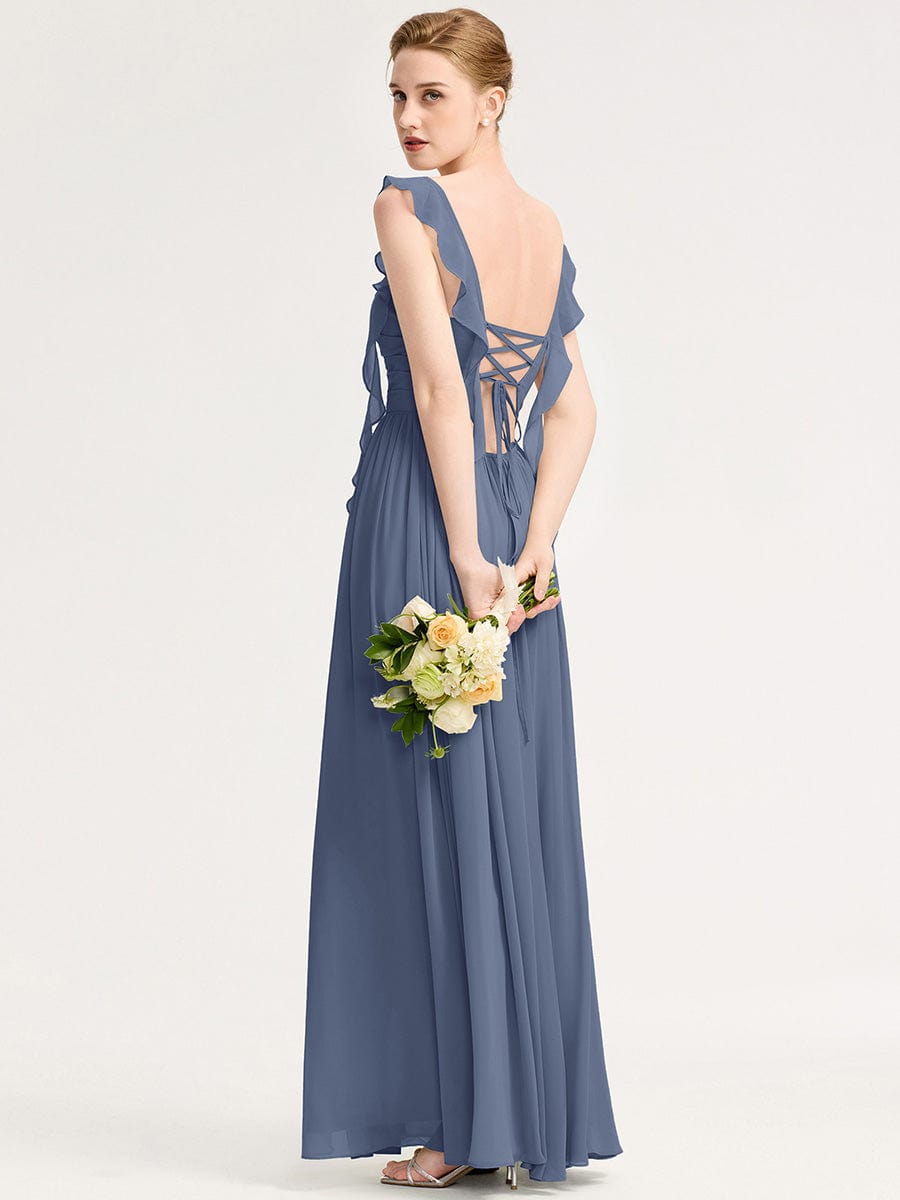 Charming Square Neck A-Line Chiffon Bridesmaid Dress with Ribbon