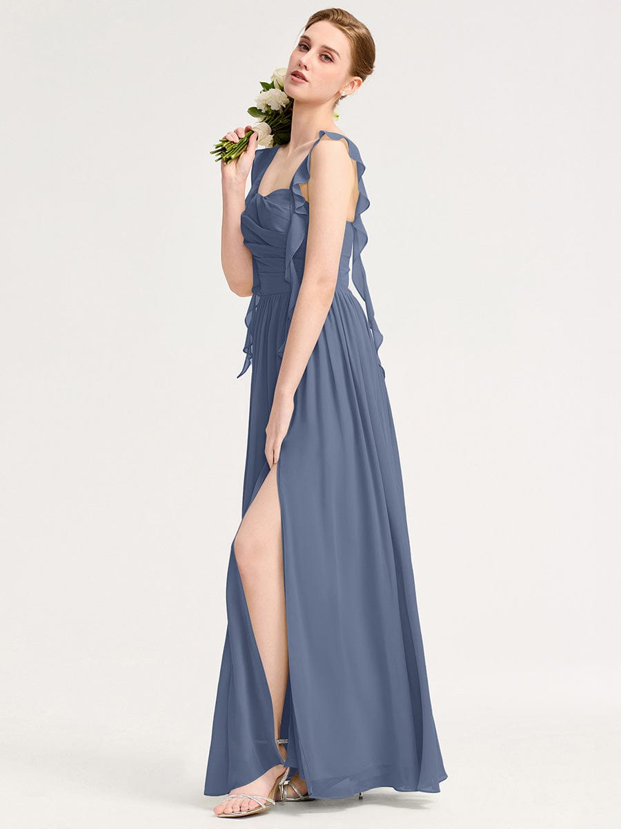 Charming Square Neck A-Line Chiffon Bridesmaid Dress with Ribbon
