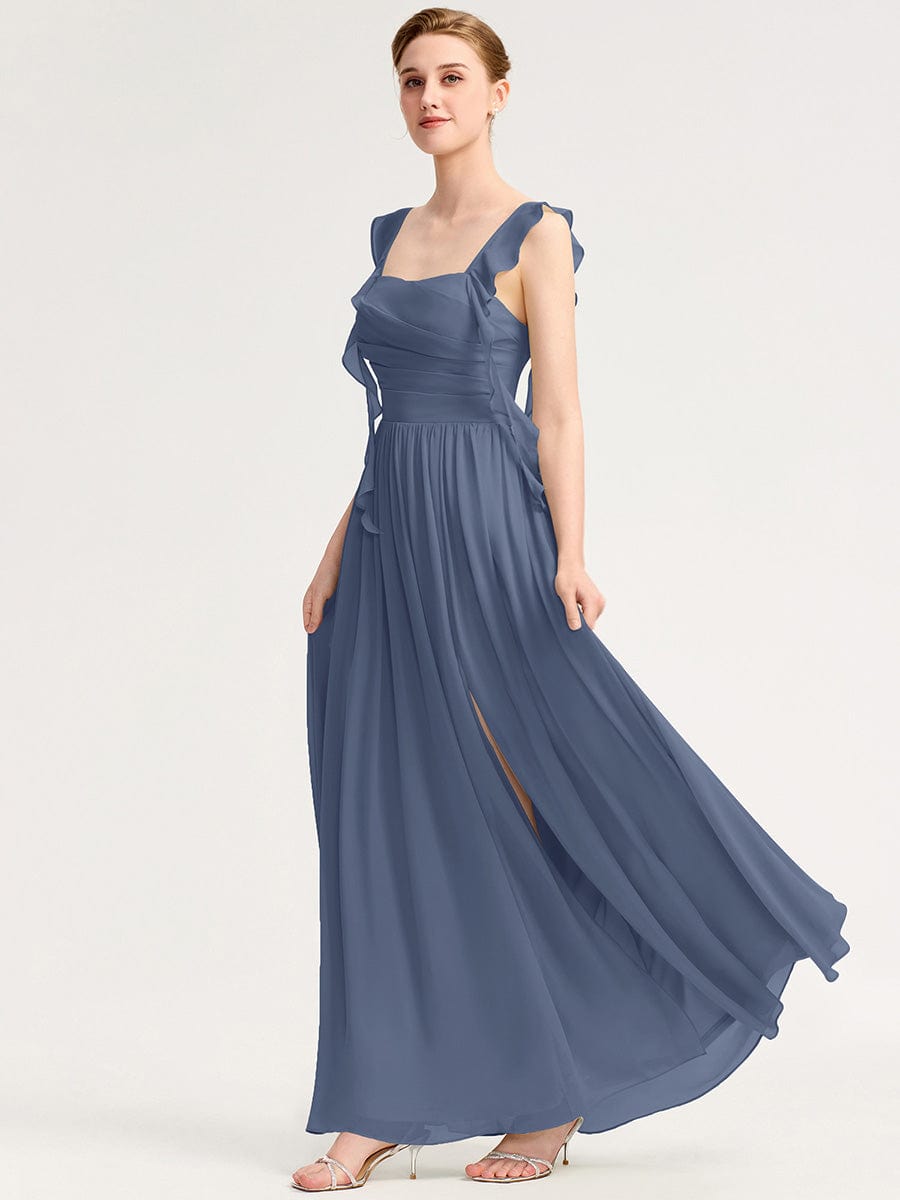 Charming Square Neck A-Line Chiffon Bridesmaid Dress with Ribbon