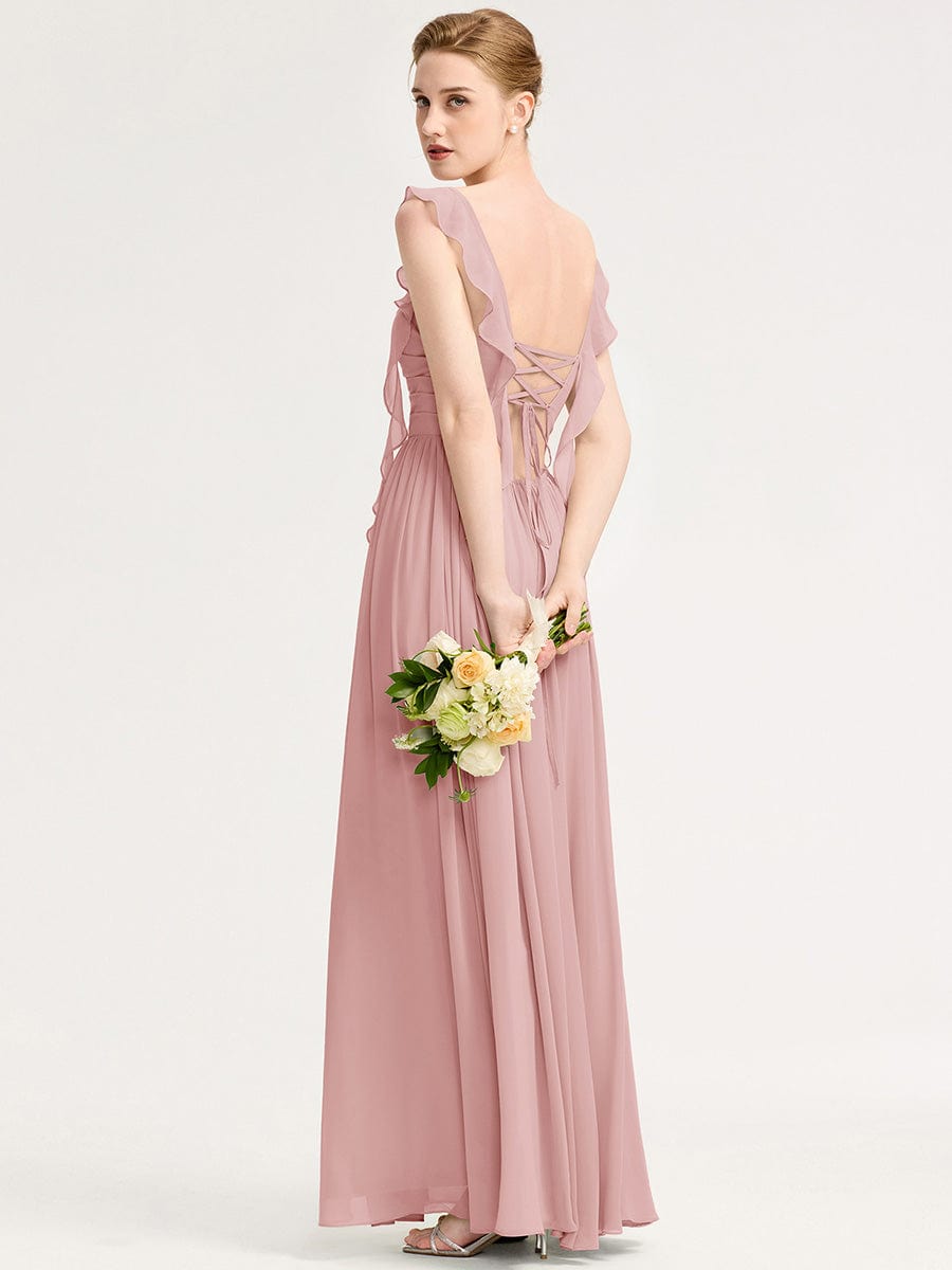 Charming Square Neck A-Line Chiffon Bridesmaid Dress with Ribbon