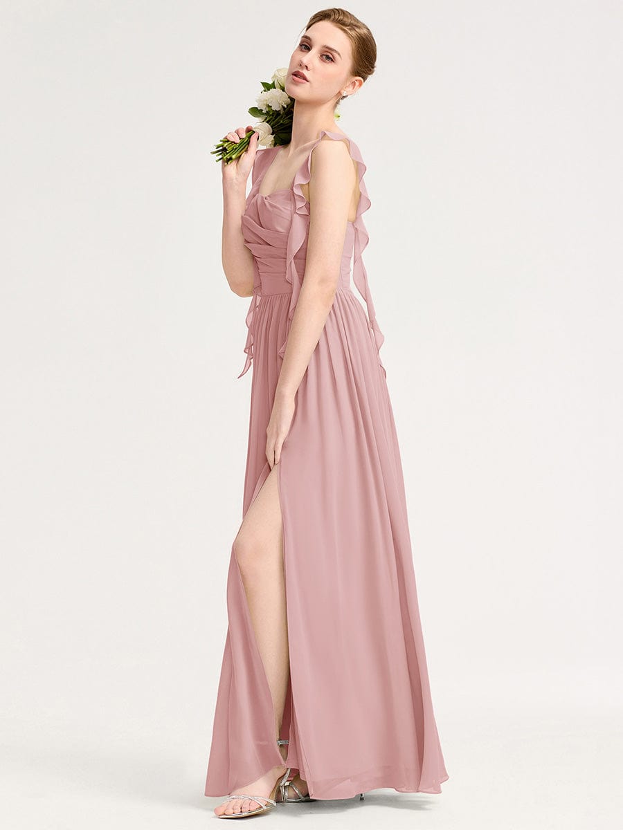 Charming Square Neck A-Line Chiffon Bridesmaid Dress with Ribbon