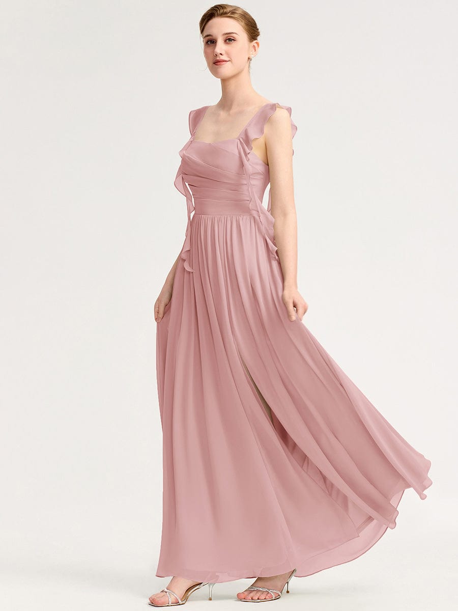 Charming Square Neck A-Line Chiffon Bridesmaid Dress with Ribbon