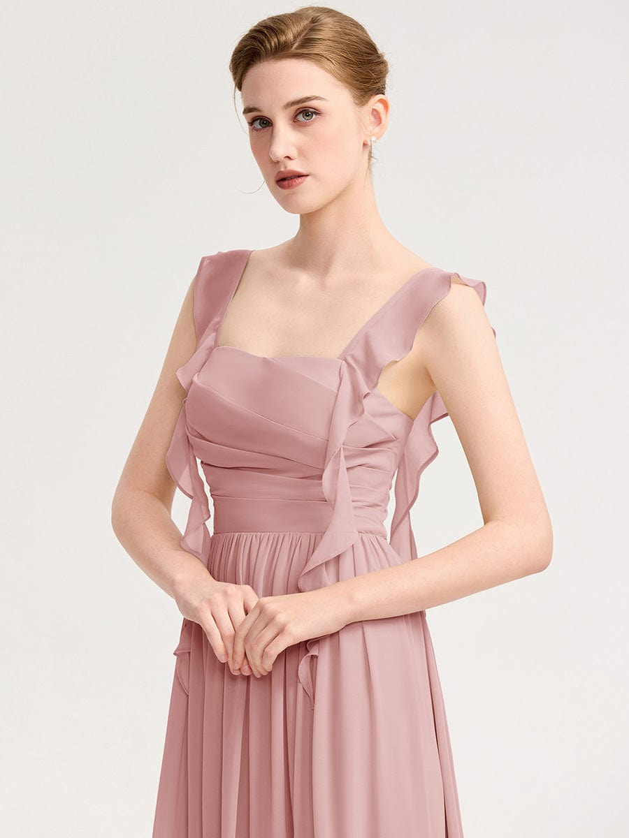Charming Square Neck A-Line Chiffon Bridesmaid Dress with Ribbon
