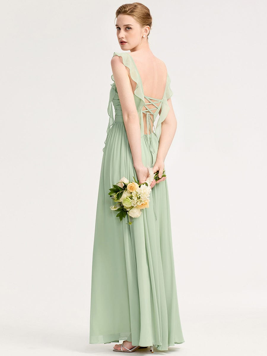 Charming Square Neck A-Line Chiffon Bridesmaid Dress with Ribbon