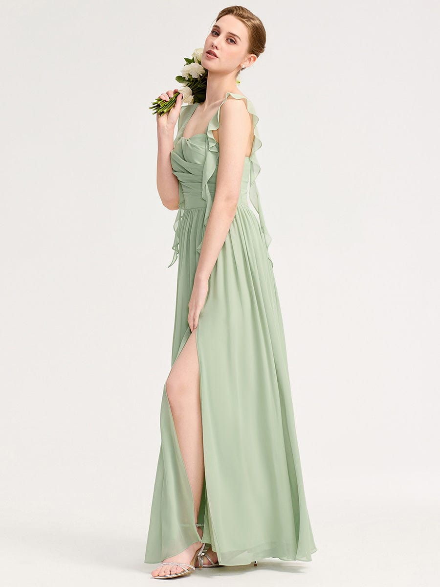 Charming Square Neck A-Line Chiffon Bridesmaid Dress with Ribbon