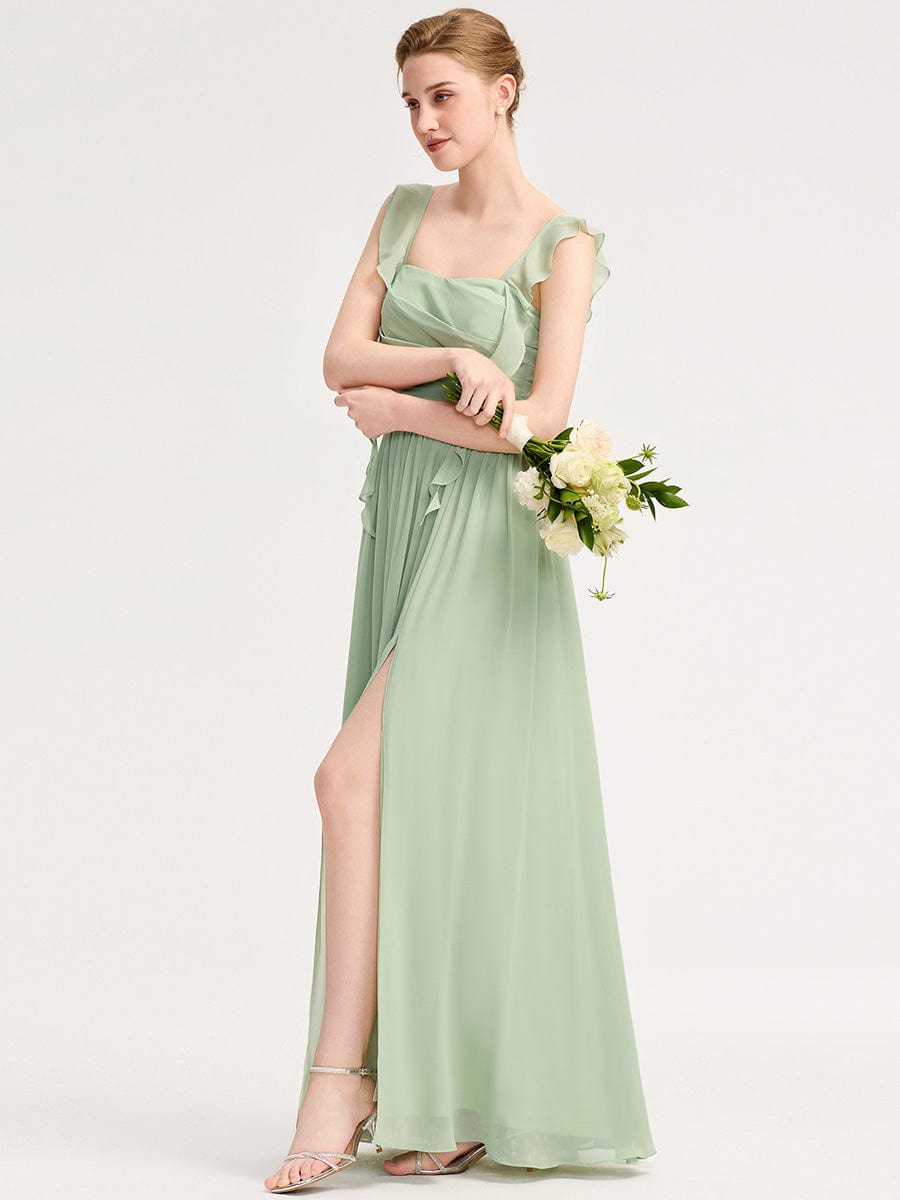 Charming Square Neck A-Line Chiffon Bridesmaid Dress with Ribbon