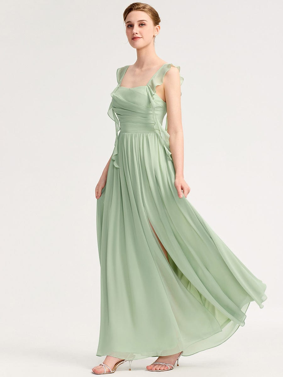 Charming Square Neck A-Line Chiffon Bridesmaid Dress with Ribbon