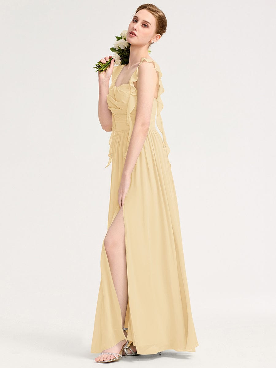 Charming Square Neck A-Line Chiffon Bridesmaid Dress with Ribbon