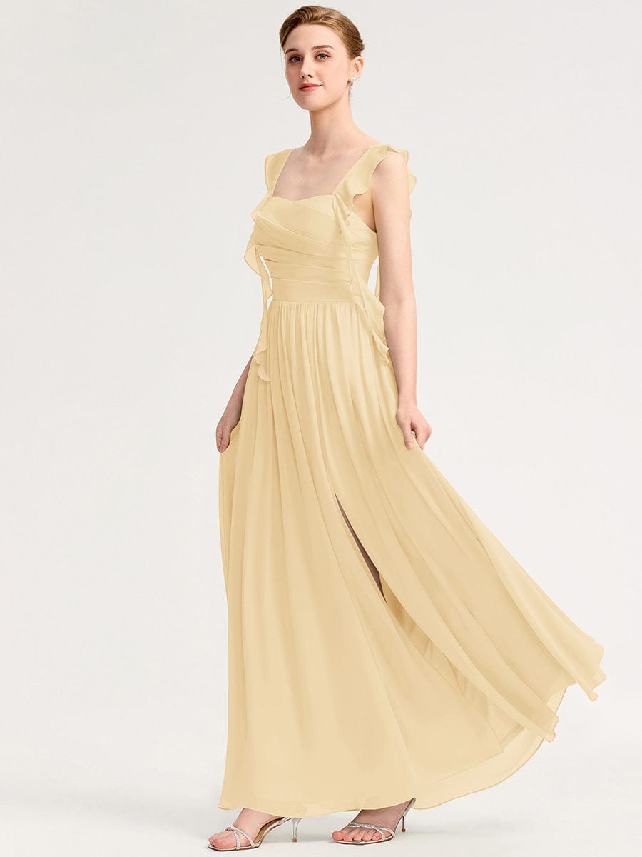 Charming Square Neck A-Line Chiffon Bridesmaid Dress with Ribbon