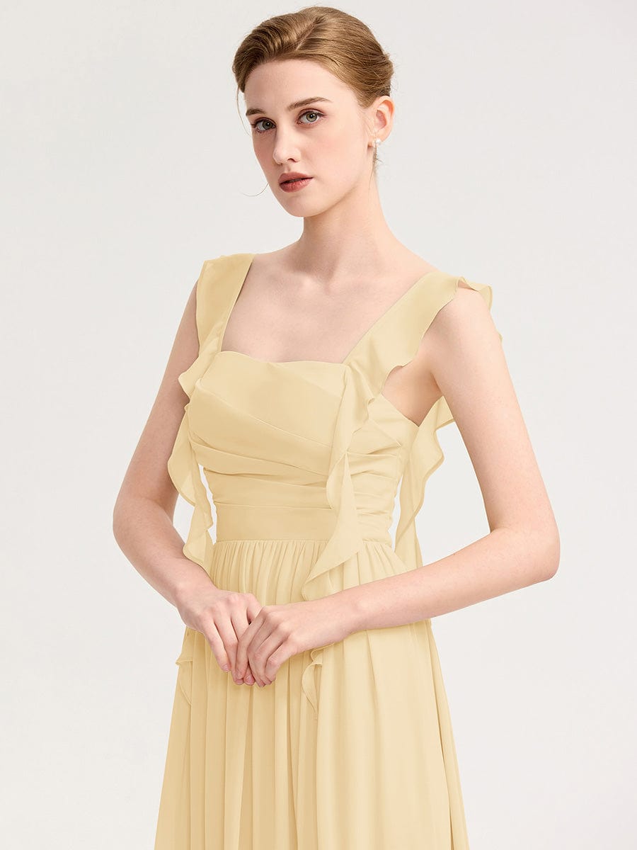 Charming Square Neck A-Line Chiffon Bridesmaid Dress with Ribbon