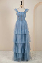 Stunning Sleeveless A-Line Tulle Party Dresses Floor-Length with Slit