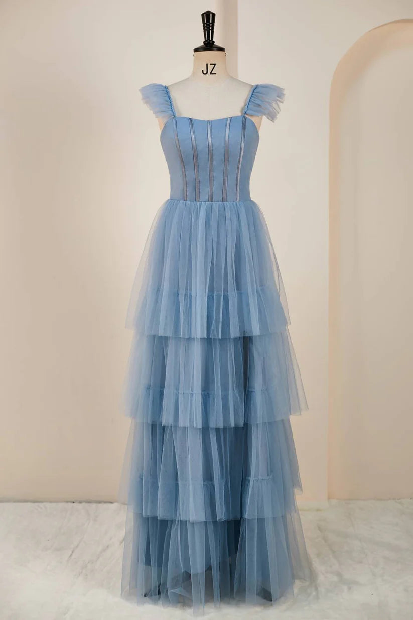 Stunning Sleeveless A-Line Tulle Party Dresses Floor-Length with Slit