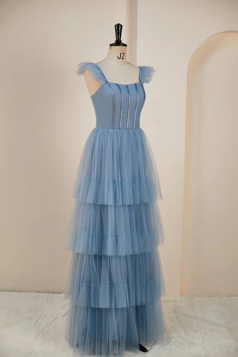 Stunning Sleeveless A-Line Tulle Party Dresses Floor-Length with Slit