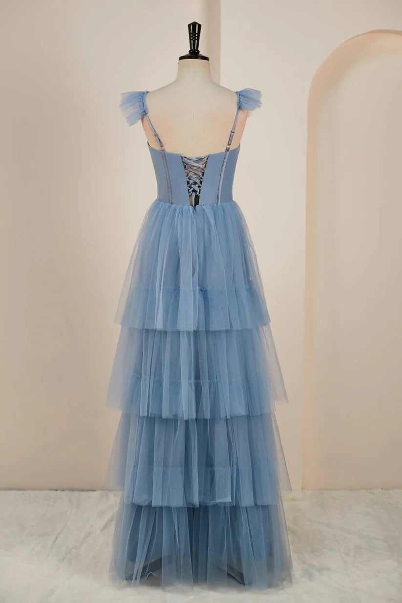 Stunning Sleeveless A-Line Tulle Party Dresses Floor-Length with Slit