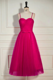 Fuchsia Spaghetti Straps Sweetheart A-Line Tulle Party Dresses