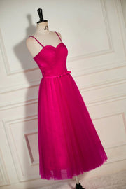 Fuchsia Spaghetti Straps Sweetheart A-Line Tulle Party Dresses