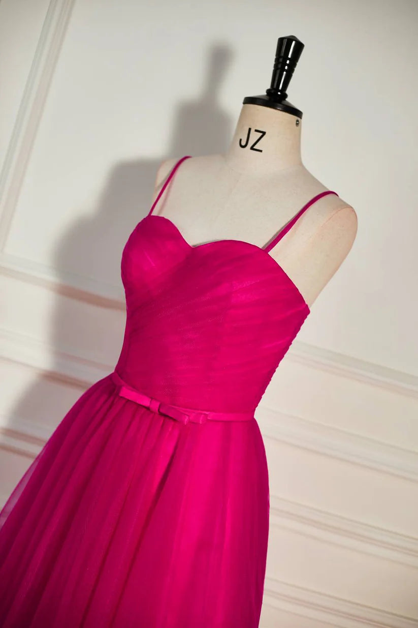 Fuchsia Spaghetti Straps Sweetheart A-Line Tulle Party Dresses