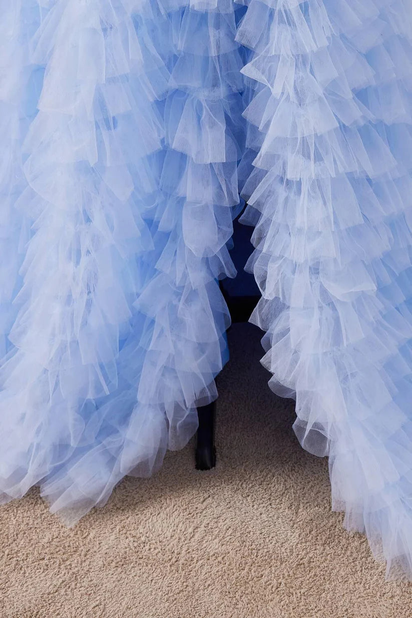 Sweetheart Ruffles A-Line Tulle Formal Dresses with Slit