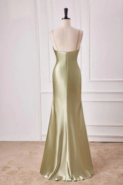 Elegant V-Neck Sleeveless Mermaid Satin Long Prom Dresses