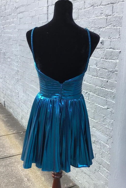 Sexy Ink Blue A-Line Metallic Short Homecoming Dresses with Ruffles