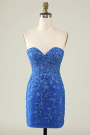 Royal Blue Strapless Sweetheart Bodycon Homecoming Dresses with Appliques