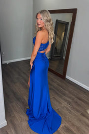 Gorgeous Royal Blue One-Shoulder Mermaid Prom Dresses with Slit