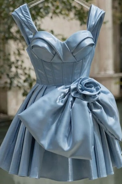 Sexy A-Line Sweetheart Sleeveless Satin Homecoming Dresses with Bow
