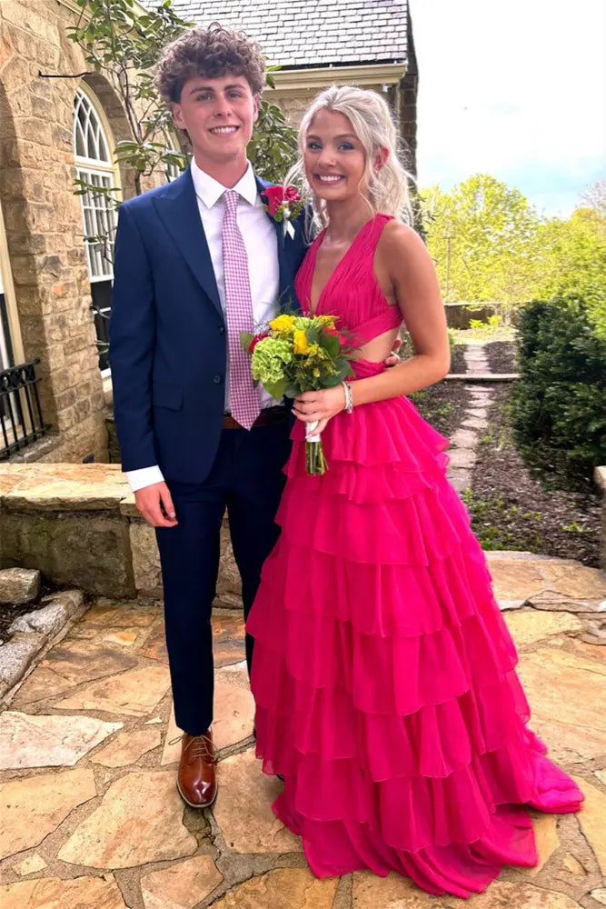 Charming Tiered Criss Cross Straps A-Line Tulle Prom Dresses